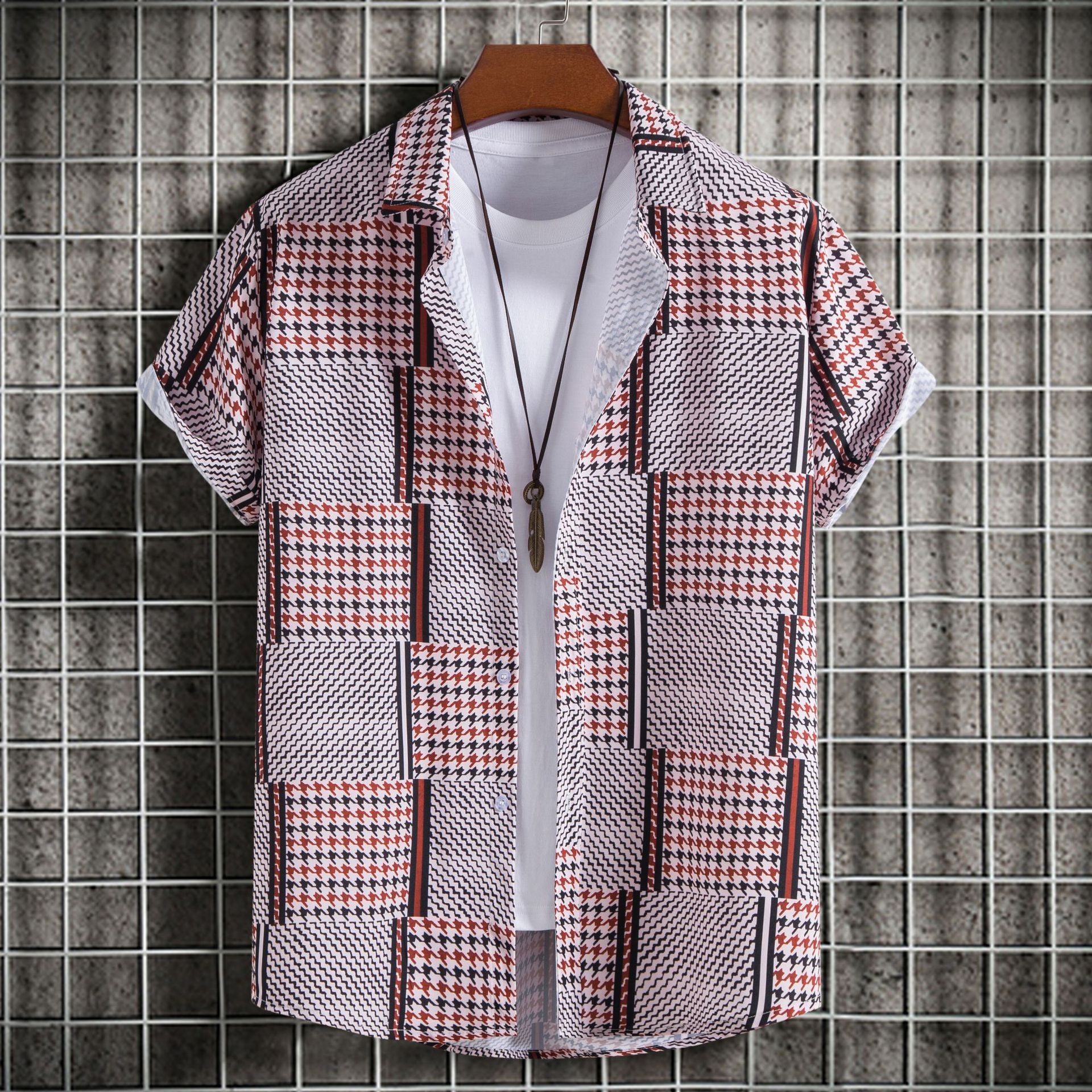 C224 - Men's Fashion Slim-fit Printed Short Sleeve Button Up Shirts - mens button up shirt at TFC&H Co.