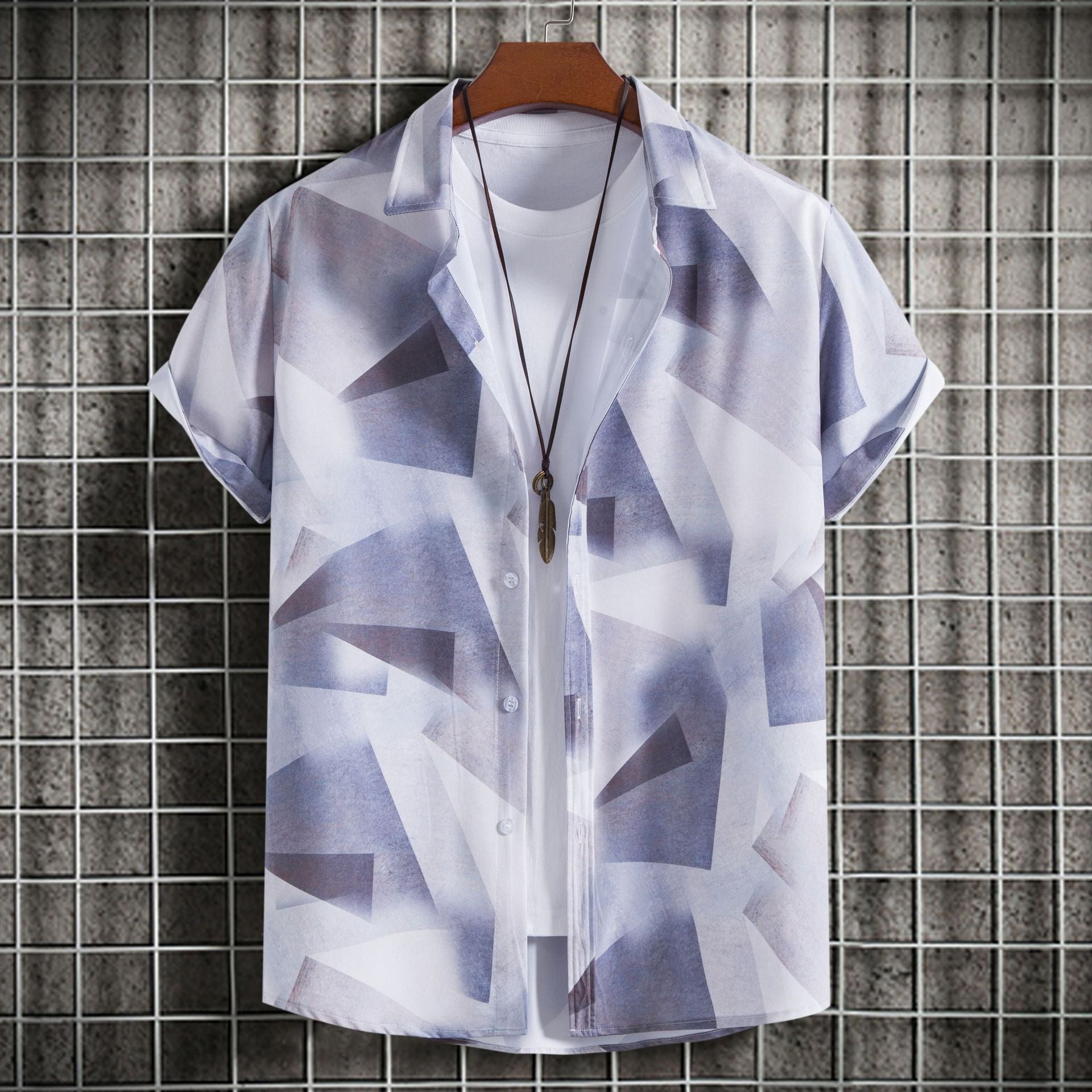 C227 - Men's Fashion Slim-fit Printed Short Sleeve Button Up Shirts - mens button up shirt at TFC&H Co.