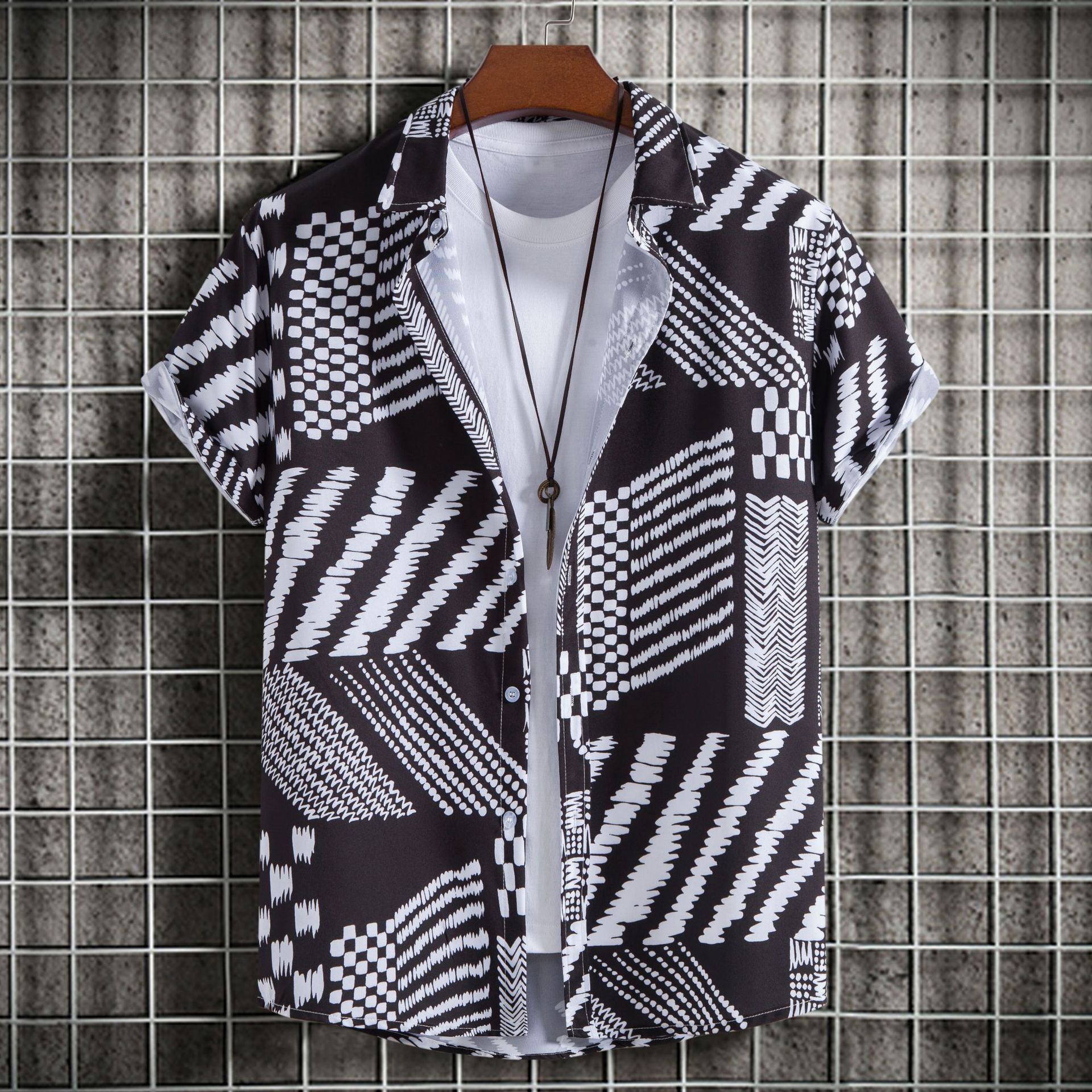 C234 - Men's Fashion Slim-fit Printed Short Sleeve Button Up Shirts - mens button up shirt at TFC&H Co.