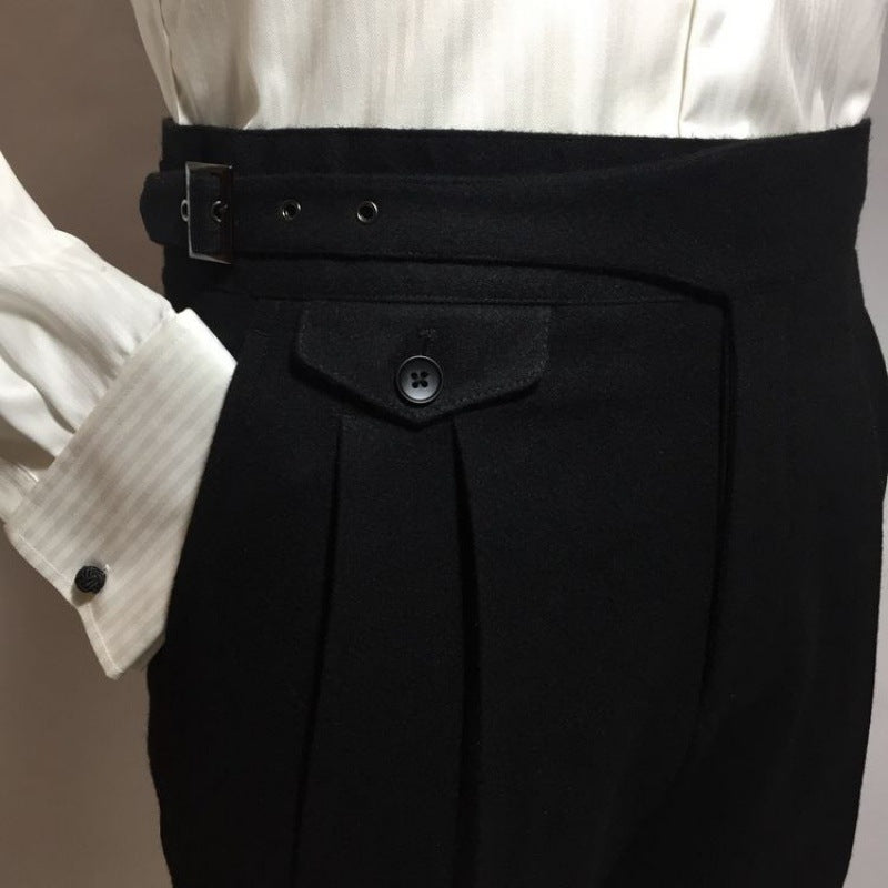 Black - Loose Casual Men's Wool Suit Pants - mens suit pants at TFC&H Co.