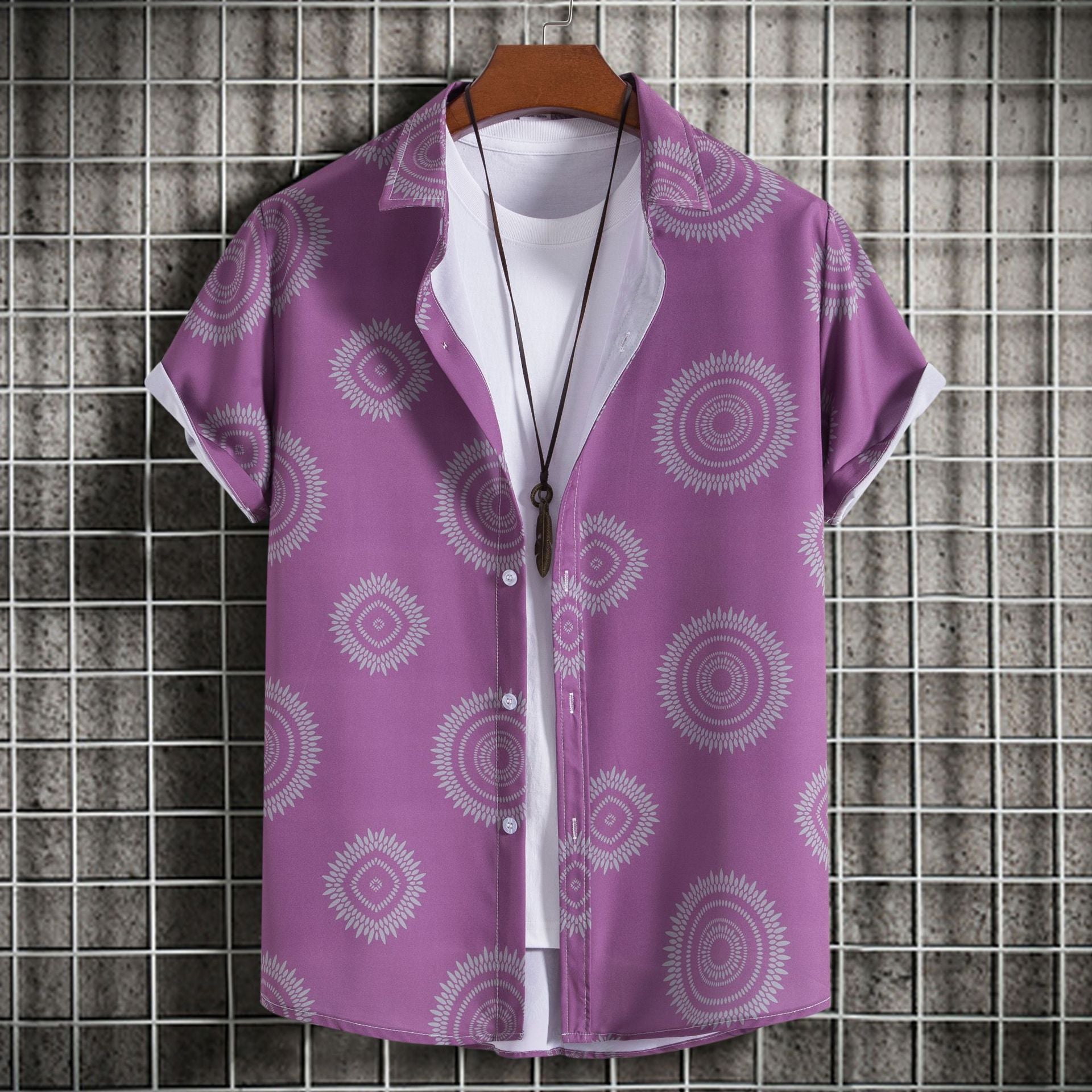 C219 - Men's Fashion Slim-fit Printed Short Sleeve Button Up Shirts - mens button up shirt at TFC&H Co.