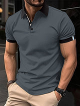 Gray - Men's Casual Button Solid Color Polo Shirt - mens polo shirt at TFC&H Co.