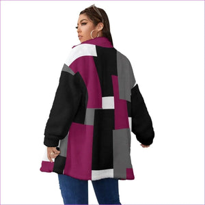 multi-colored - Patchwork Womens Block Borg Stand-up Collar Coat With Zipper Voluptuous (+) Plus Size - womens coat at TFC&H Co.