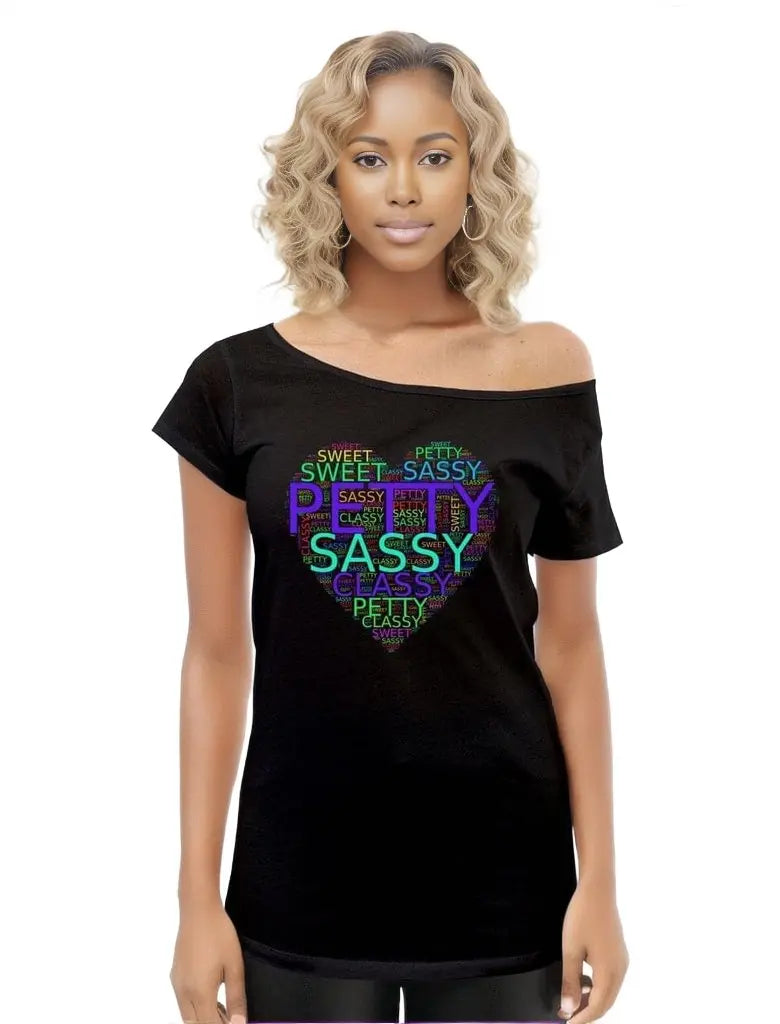S Black Petty Womens Off The Shoulder T-shirt - women's t-shirt at TFC&H Co.