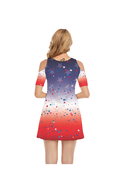 Ombre Patriotic Women's Cold Shoulder Dress | 100% Cotton - women's dress at TFC&H Co.