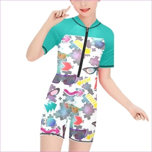 Shades Short Sleeve Kids One-Piece Swimsuit - kid's swimsuit at TFC&H Co.
