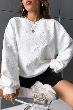 Star Embossed Textured Drop Shoulder Sweatshirt - women's sweatshirt at TFC&H Co.