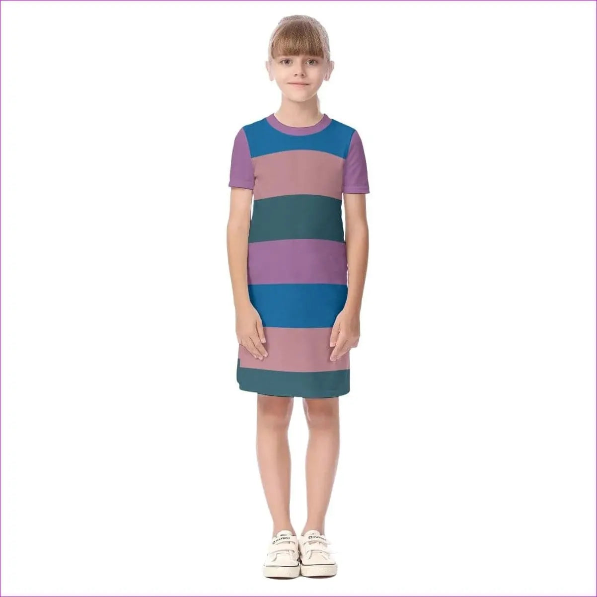 multi-colored Striped Kids Girls Short Sleeve Dress - kid's dress at TFC&H Co.