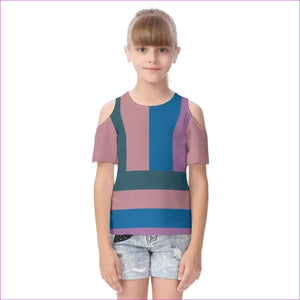 multi-colored - Striped Kids Kids Cold Shoulder T-shirt With Ruffle Sleeves - kids cold shoulder t-shirt at TFC&H Co.