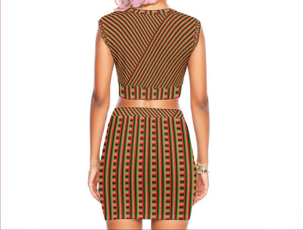 - Striped Galore Women's Collarless V Collar Vest Skirt Set - womens top & skirt set at TFC&H Co.