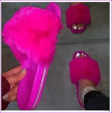 - Spring/Summer New Rhinestone Flat Bottom Oversized Furry Sandals and Slippers - Ladies Slippers at TFC&H Co.