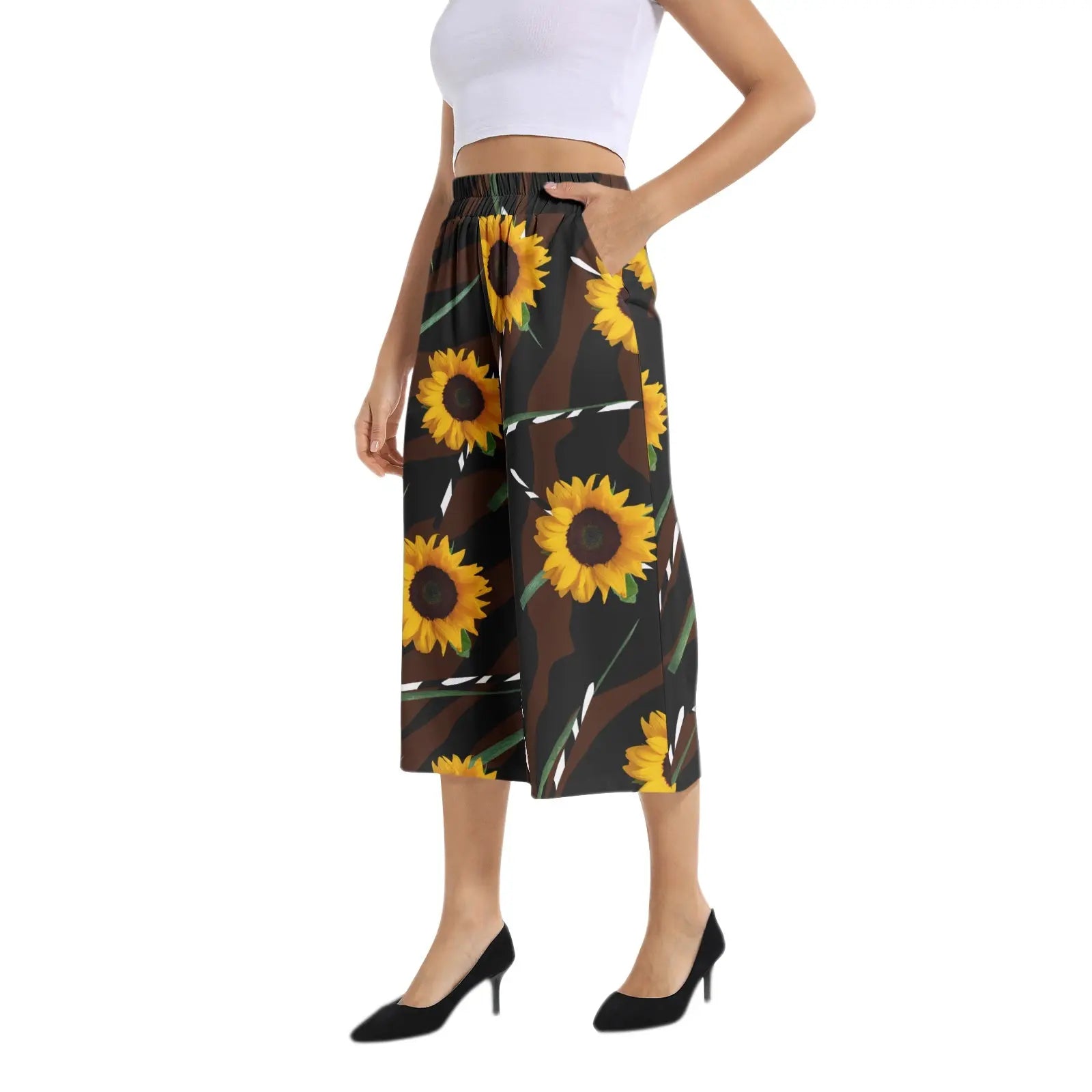Sunflower Wild Elastic Waist Capris Wide Leg Pant - women's capri pants at TFC&H Co.
