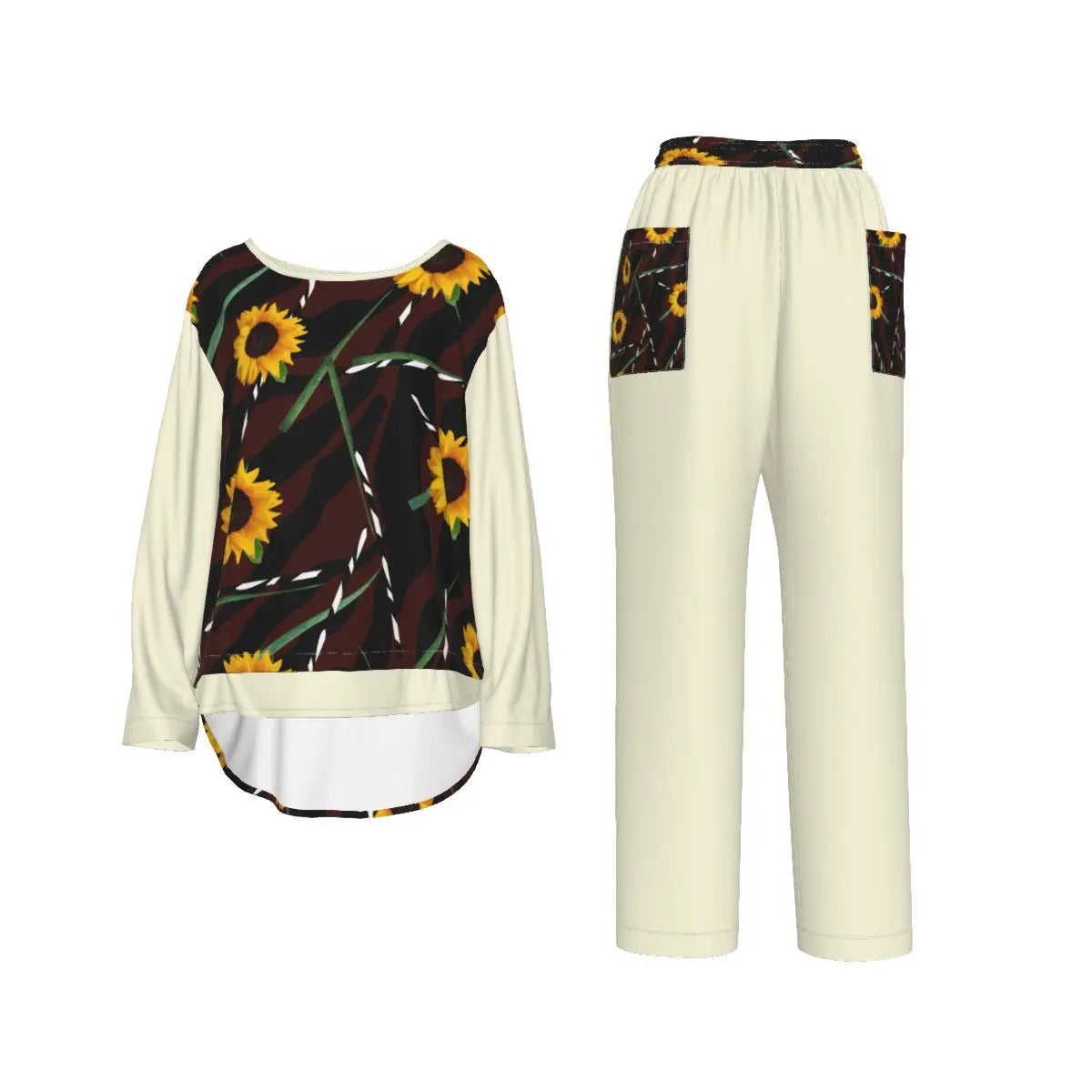 Multi-colored Sunflower Wild Women's Curved Back Hem Outfit Set - women's pants set at TFC&H Co.