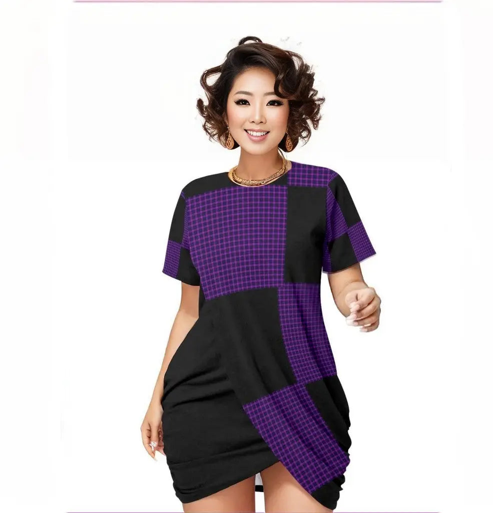 - Tartan 2 Women’s Stacked Hem Top With Short Sleeve Voluptuous Plus(+) Size - womens top at TFC&H Co.