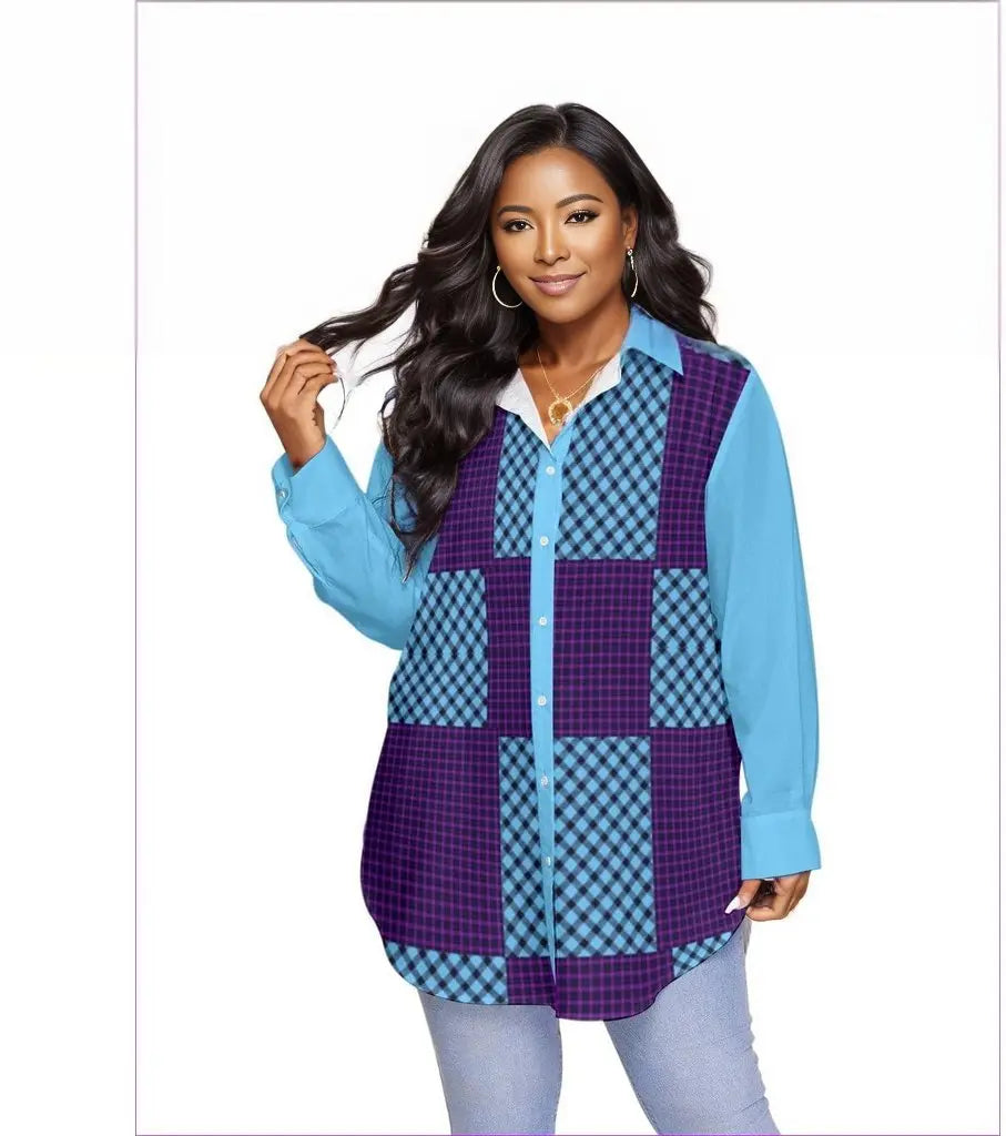 - Tartan Women's Button-Up With Long Sleeve Voluptuous (+) Plus Size - womens button-up shirt at TFC&H Co.