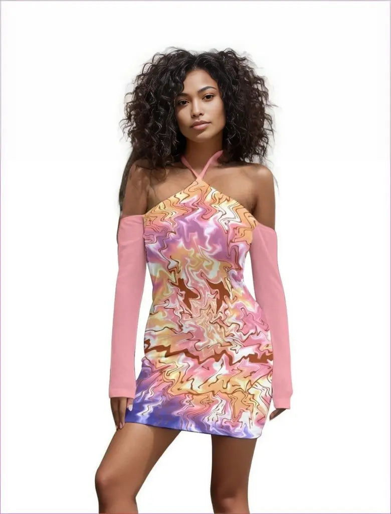 - Tie-Dye Print Women's Halter Lace-up Dress - womens halter dress at TFC&H Co.