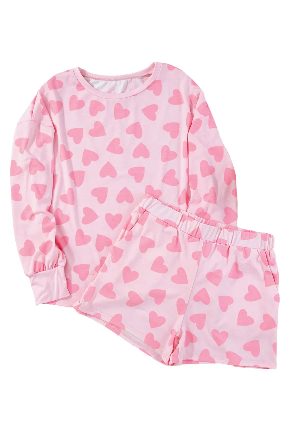 - Valentine Heart Shape Print Long Sleeve Top Shorts Lounge Outfit Set - womens short set at TFC&H Co.