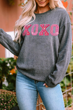 - Valentine Sequin XOXO Corded Crew Neck Sweatshirt - womens sweatshirt at TFC&H Co.
