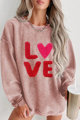 Pink 100%Polyester - Valentines LOVE Chenille Embroidered Corded Sweatshirt - womens sweatshirt at TFC&H Co.