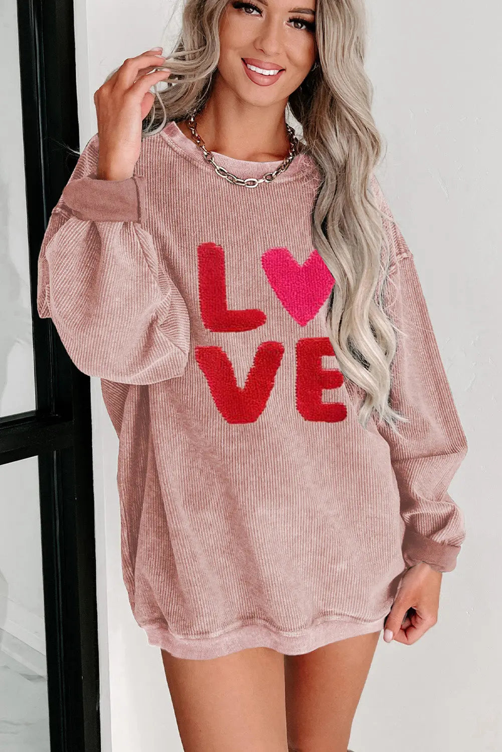- Valentines LOVE Chenille Embroidered Corded Sweatshirt - womens sweatshirt at TFC&H Co.