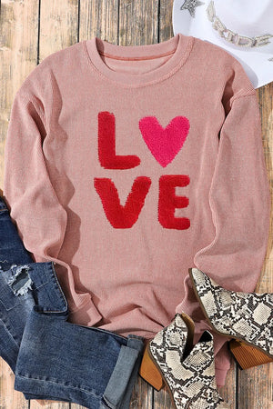 Valentines LOVE Chenille Embroidered Corded Sweatshirt - women's sweatshirt at TFC&H Co.