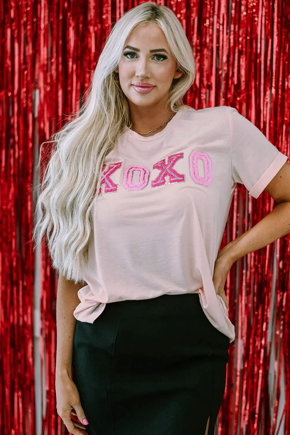 Valentines Shiny XOXO Graphic T-shirt - women's t-shirt at TFC&H Co.