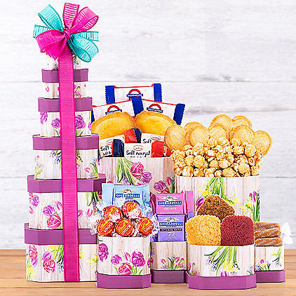 Floral Celebration: Gourmet Gift Tower - Gift basket at TFC&H Co.