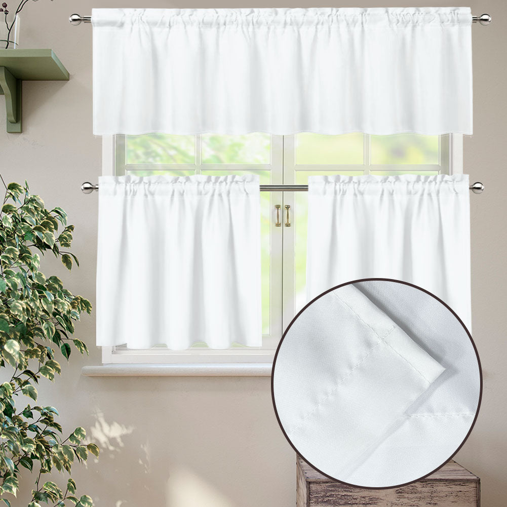 - White Floral Kitchen Curtain Valance and Tiers Set - Window Curtains at TFC&H Co.
