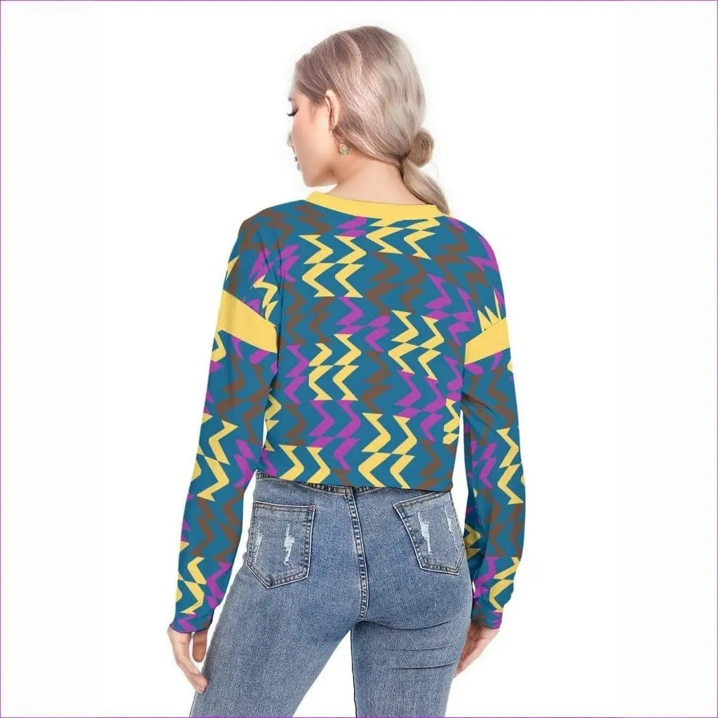 multi-colored - Zig & Zag Women's Long Sleeve Cropped Sweatshirt With Hem Drawstring - womens cropped sweatshirt at TFC&H Co.