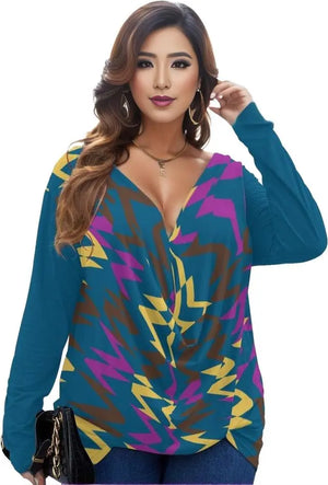 - Zig & Zag Women's V-neck Draped Longline Top With Long Sleeve Voluptuous (+) Plus Size - womens top at TFC&H Co.