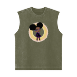 GREEN Fro-Puff Streetwear Heavyweight 285G Washed Girl's 100% Cotton Tank Top - girl's tank top at TFC&H Co.