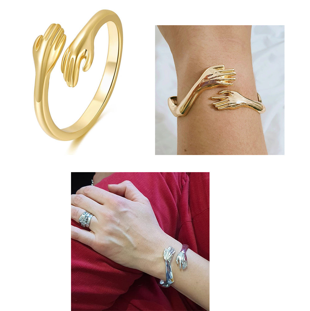 Silver & Gold Set Hugging Arms Hand Cuff Couple Bracelet For Women And Men - bracelet at TFC&H Co.