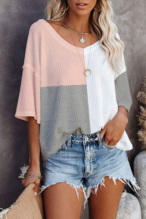 - Waffle Colorblock Long Sleeve Oversized Top - 2 colors - womens shirt at TFC&H Co.