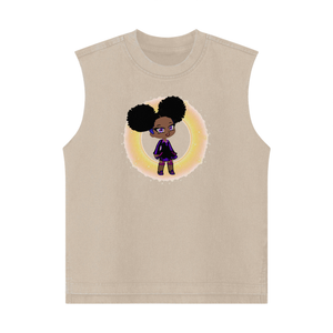 KHAKI Fro-Puff Streetwear Heavyweight 285G Washed Girl's 100% Cotton Tank Top - girl's tank top at TFC&H Co.