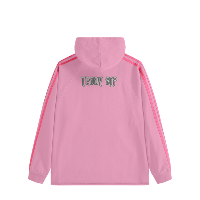 - Teddy Rip (Pink)Streetwear Unisex Heavyweight 440G Three Bar Contrast Raglan Hoodie - womens hoodie at TFC&H Co.