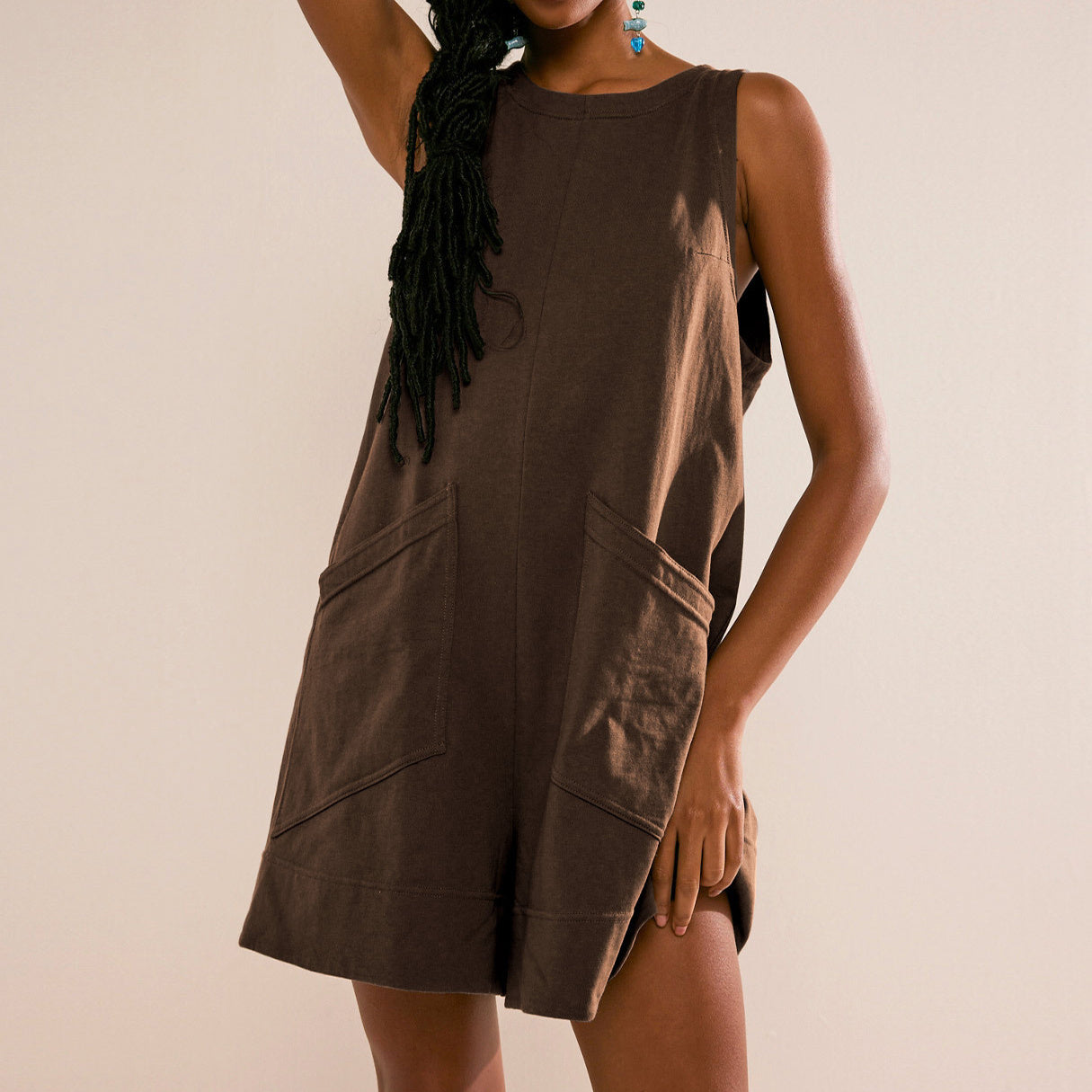 - Solid Color Loose Romper With Pockets for Women - womens romper at TFC&H Co.