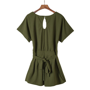 - Women's Round Neck Short-sleeved Lace-up Romper - womens romper at TFC&H Co.
