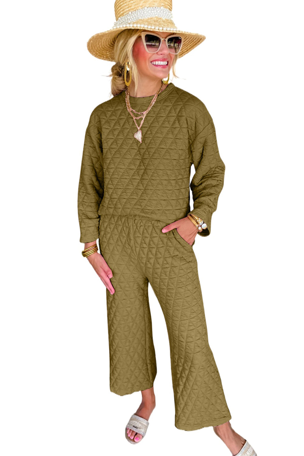 Solid Quilted Pullover and Pants Outfit Set, Shirt, or Hoodie- various colors - women's pants set at TFC&H Co.