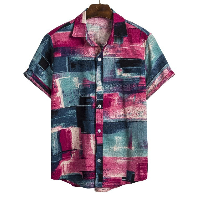 CS5 - Men's Ethnic Style Series Plus Size Linen Button Up Shirts - mens button up shirt at TFC&H Co.