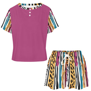 - Animal Wild Stripes Ladies Casual Home Shorts Outfit Set - womens short set at TFC&H Co.