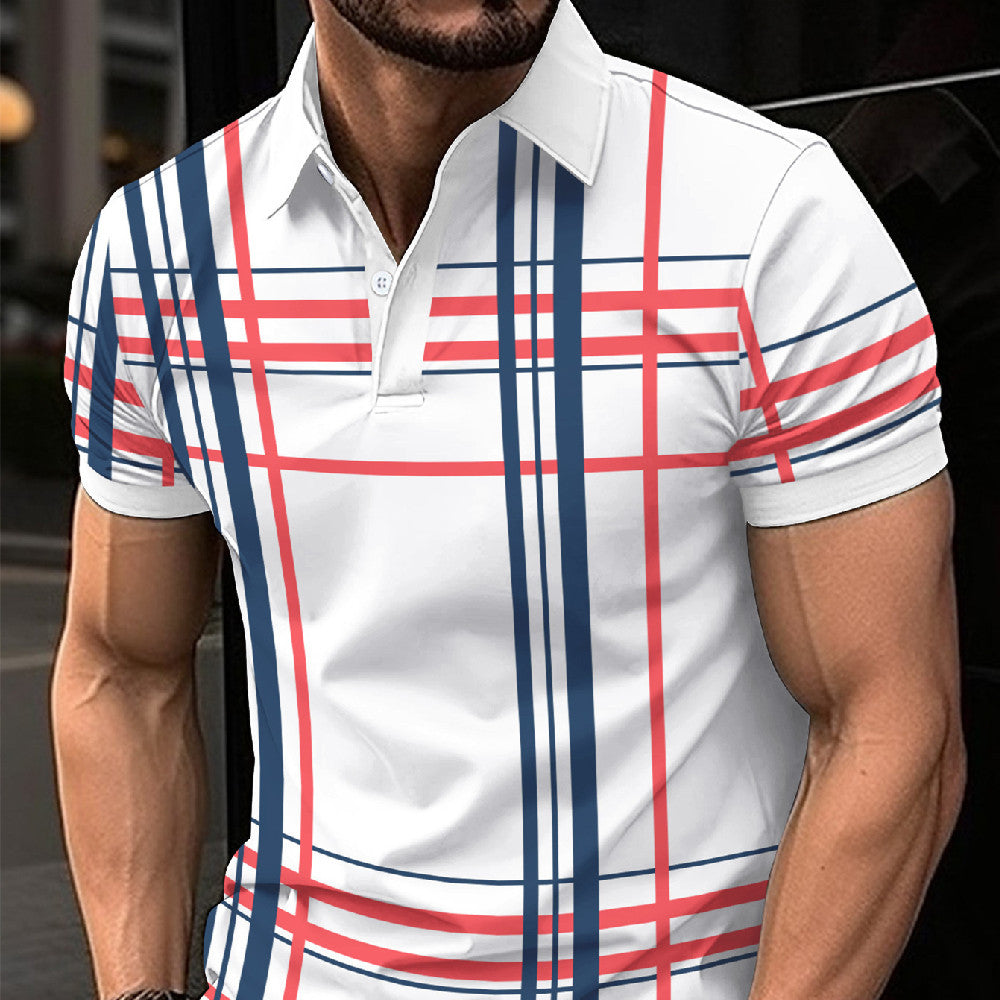 - Men's Printed Lapel Button Up Short Sleeved Polo Shirt - mens polo shirt at TFC&H Co.