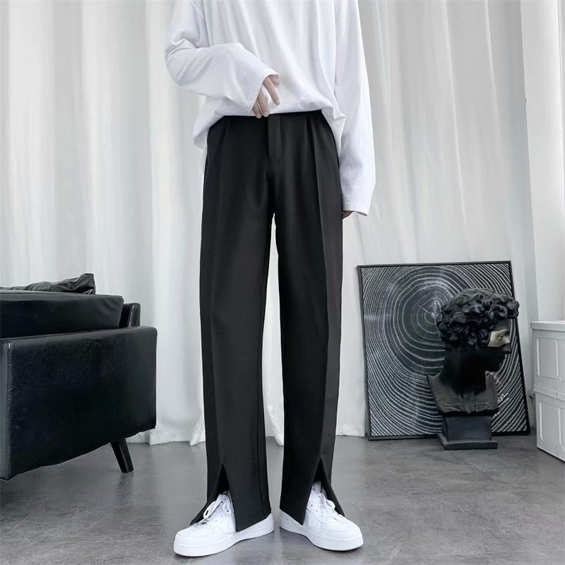 - Straight Leg Flared Men's Slacks With Mopping Slits - mens suit pants at TFC&H Co.