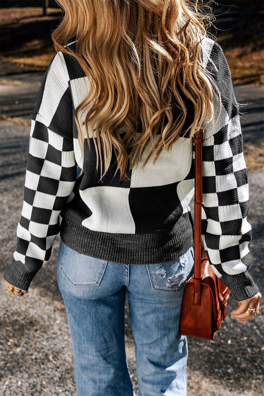 - Checkered Print Drop Shoulder Sweater - 4 colors - women's sweater at TFC&H Co.