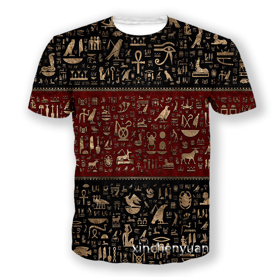 3D Digital Printing Egyptian Pharaoh Round Neck Short Sleeve T-shirt for Men