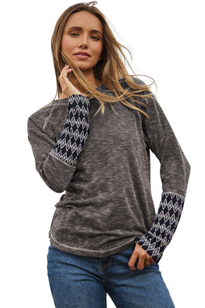 Geometric Sleeve Ribbed Long Sleeve Top - women's shirt at TFC&H Co.