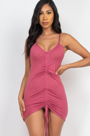 DARK MAUVE Adjustable Ruched Front Detail Mini Dress - Ships from The US - women's dress at TFC&H Co.