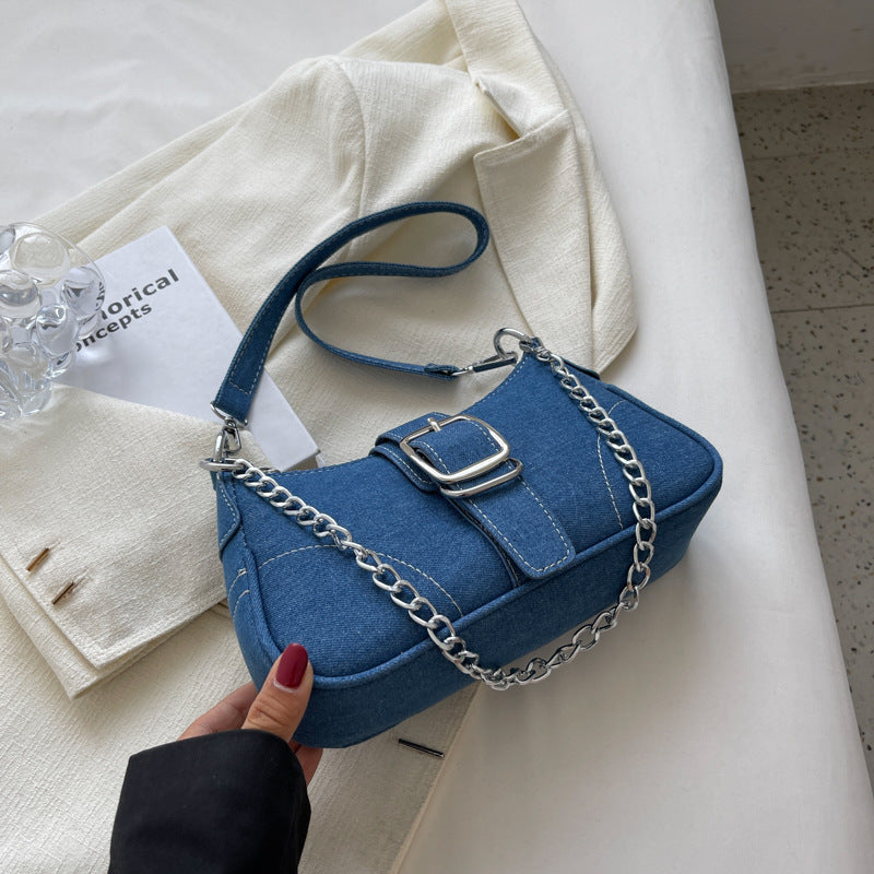 Blue Denim Chain Women's Shoulder Bag - handbags at TFC&H Co.