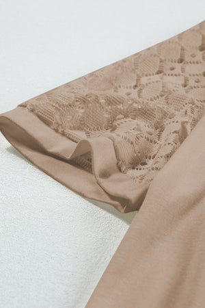 - Pale Khaki Seamed Lace Detail Women's Raglan Sleeve Tee - women's t shirt at TFC&H Co.