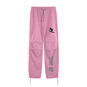 Teddy Rip (Pink)Streetwear Unisex Heavyweight 440G Vintage Three Bar Contrast Wide-Legged Pants - women's pants at TFC&H Co.