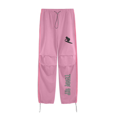 - Teddy Rip (Pink)Streetwear Unisex Heavyweight 440G Vintage Three Bar Contrast Wide-Legged Pants - womens pants at TFC&H Co.